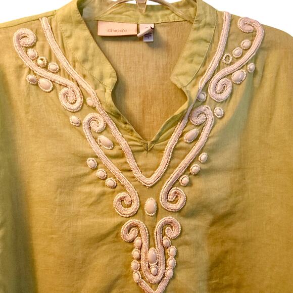 Chico's linen blend green beaded blouse - Picture 4 of 6